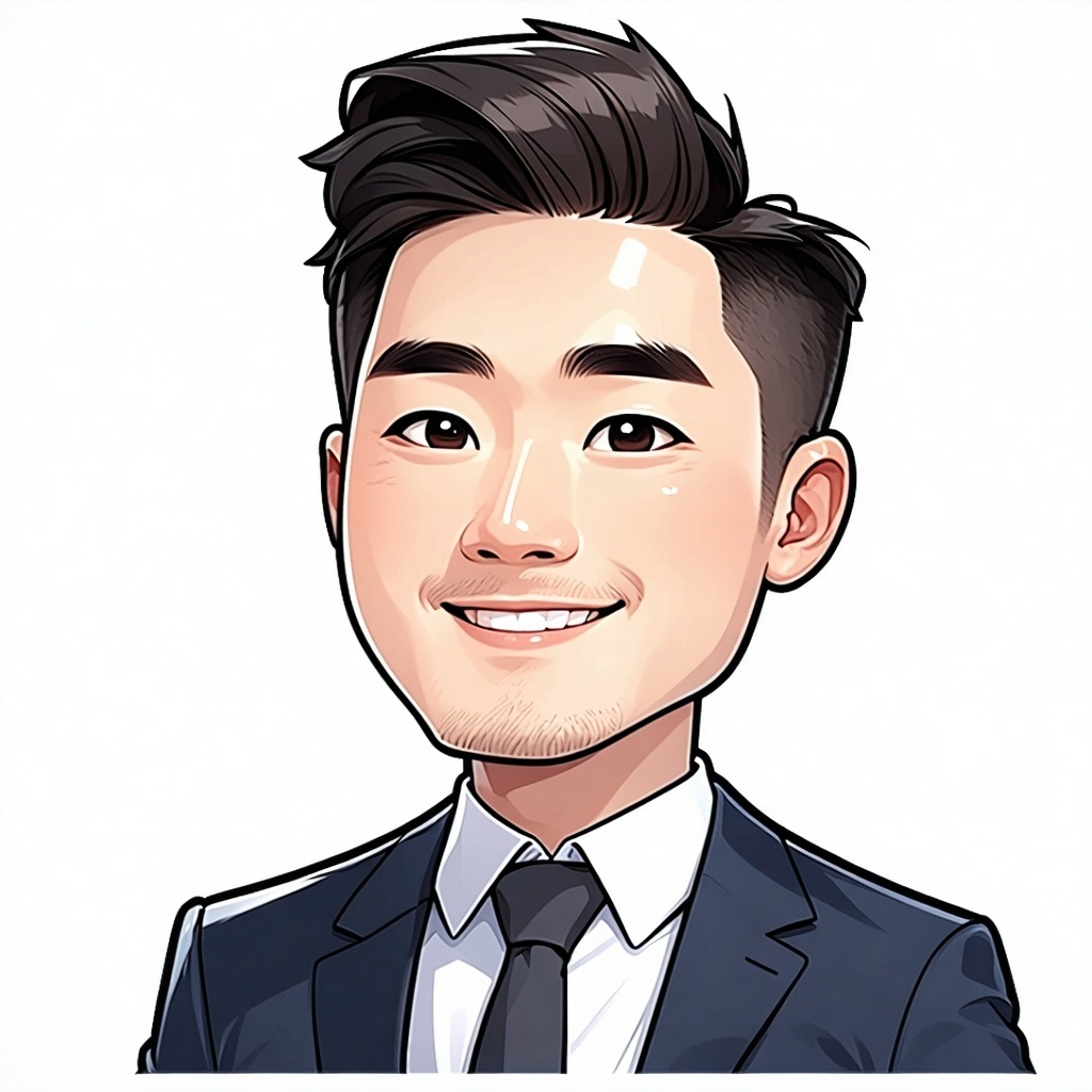 generate a cartoonish unrealistic asian lawyer profile shot with a t shirt-1