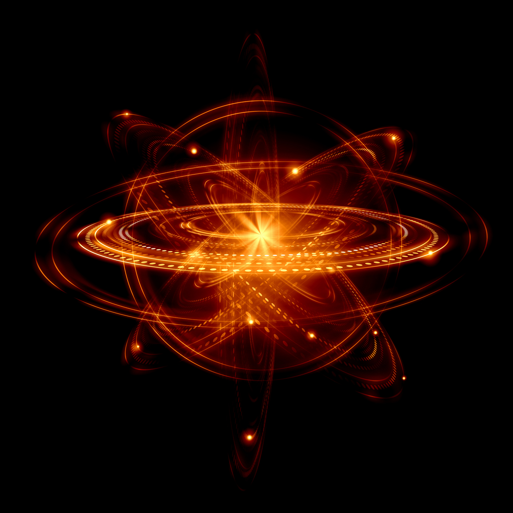 Image of color atoms and electrons. Physics concept